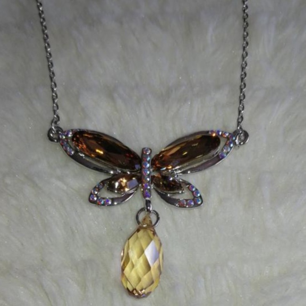 Dark Yellow Real Crystal Butterfly Necklace